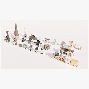 Luxury Outdoor Kitchen Appliance Pack  BBQ Pizza Oven  Smoker 3D