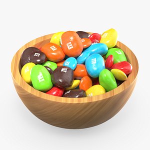 Various M and Ms Candies in Bowl 3D model