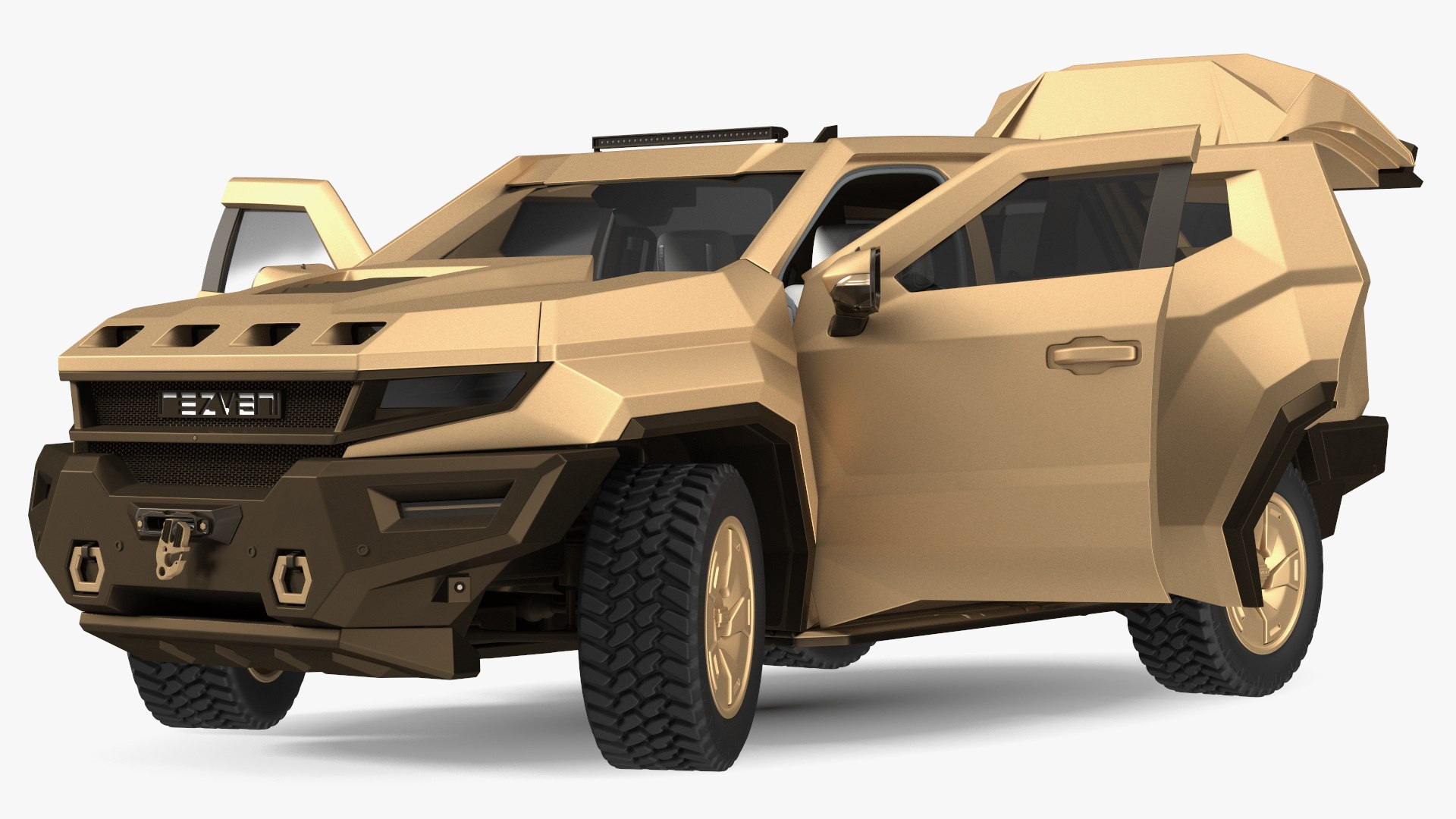 Armored Sand Colored SUV with Lights Off Rigged for Maya 3D model preview