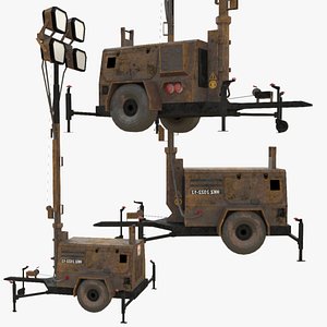 8K Old Rusty Mobile Portable Diesel Light Tower Generator PBR Low Poly 3D model