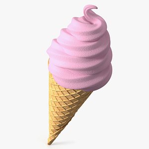 Strawberry Ice Cream Cone Waffle Pink 3D model