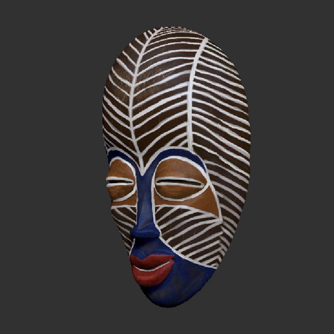 realistic african mask 3D https://p.turbosquid.com/ts-thumb/lM/65saub/OLMmaAr0/7/jpg/1535121142/1920x1080/fit_q87/a19573c0c7a4c529776fe8c17fab36a1e99e3ea2/7.jpg