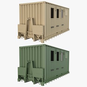 Military Shelter Container With Flatrack 3D model