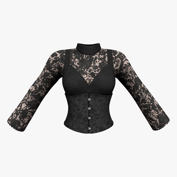 3D Victorian Black Lace Top With Corset