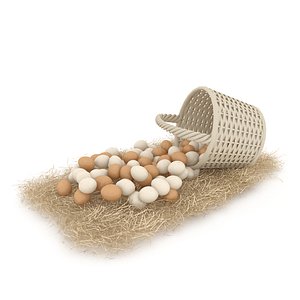 basket straw and eggs are natural 3D model