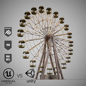 An Old rusty abandoned Low-poly of a Ferris Wheel