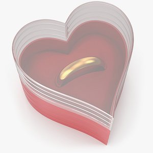 Gold Band Wedding Ring In Heart Shaped Box V01 3D