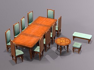 3D model Old wooden furniture collection