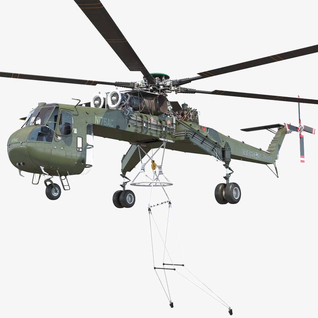 Heavy Lift Helicopter Sikorsky S-64 Skycrane Rigged 3D model preview