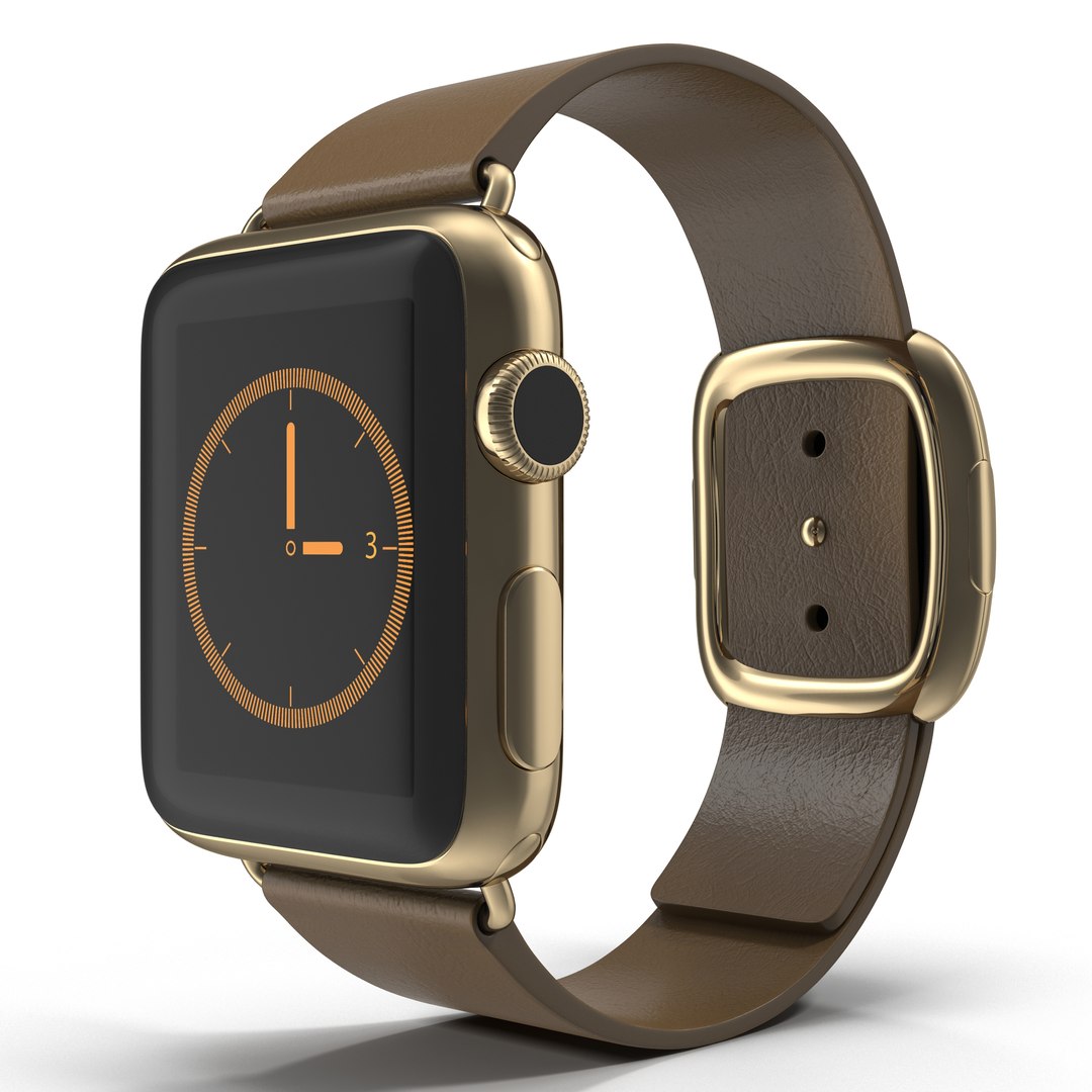 Apple Watch 38mm Gold Case with Brown Modern Buckle 2 3D Model