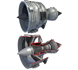 3D turbofan engine cutaway
