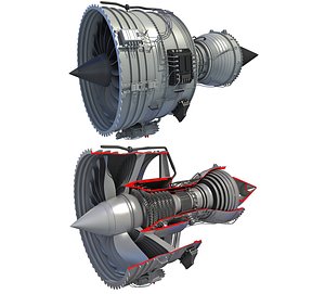 Full and Cutaway Turbofan Engine