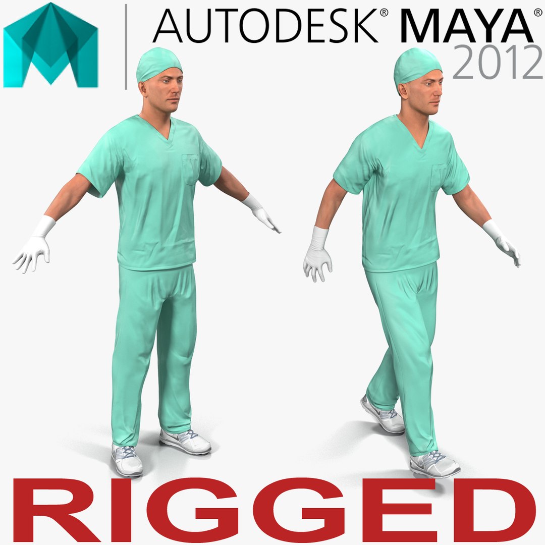 Male Surgeon Caucasian Rigged 2 for Maya 3D model preview