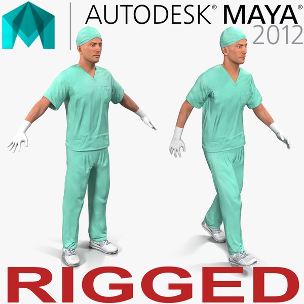 male surgeon caucasian rigged 3d ma