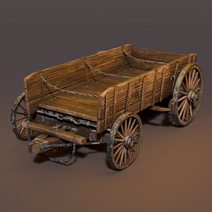 3D Old Wooden Cargo Wagon