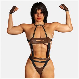 Bodybuilder Woman in Leather Suit