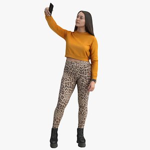 3D Freya Casual Autumn Interacting Pose 02 With Phone