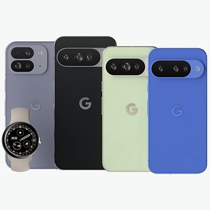 Google Pixel 10 and 10 Pro and 10 Pro XL and 10 Pro Fold and Pixel Watch 4 XL 3D model