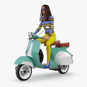 Woman Riding Vespa 125 Retro Scooter