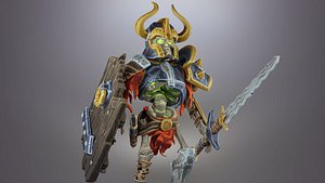 Animated Low-poly Game Ready King Warrior Skeleton Character 3D