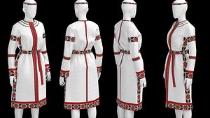 Modern Ethnic Folk Dress  Beaded Ukrainian Motifs 3D