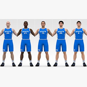 3D Basketball Players Blue Team Collection model