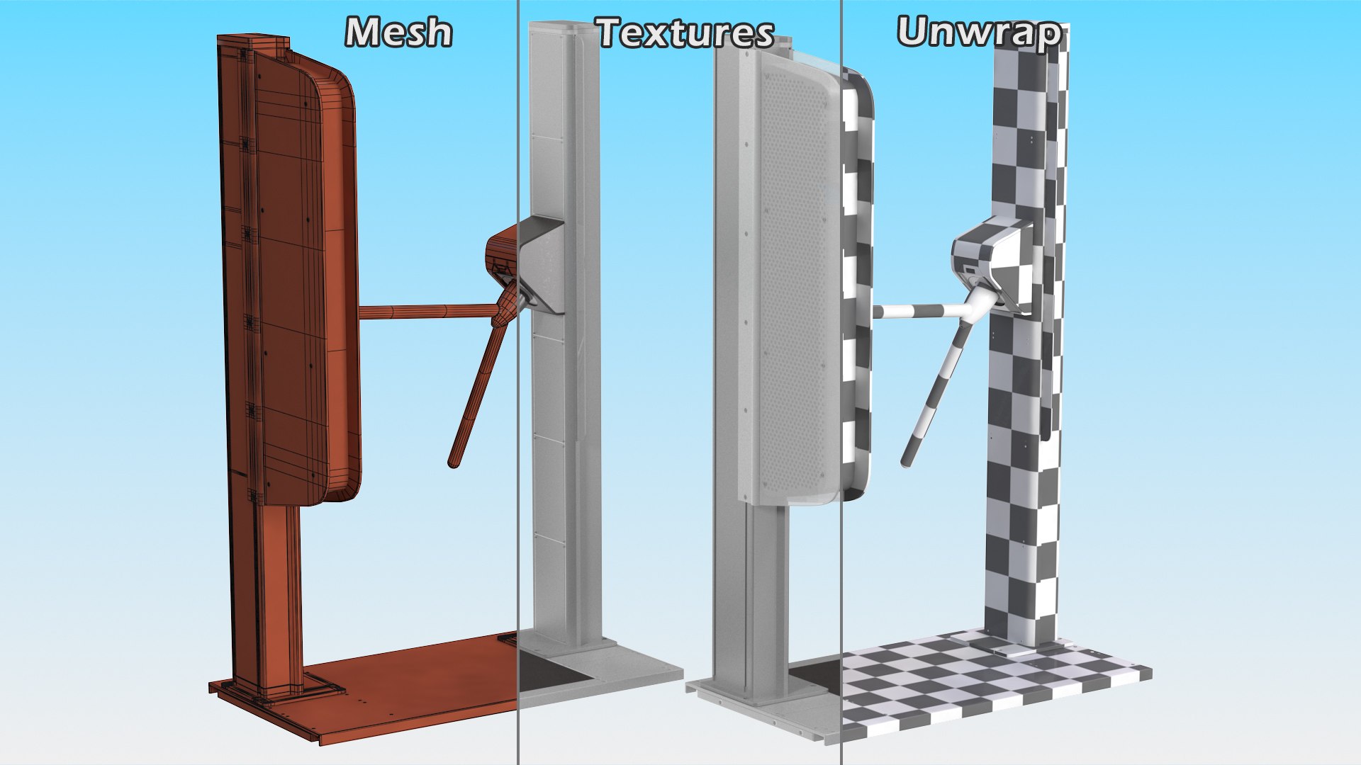 Smart Gate Turnstile 3D https://p.turbosquid.com/ts-thumb/lO/rIXcWJ/5x/smartgateturnstile3dmodel016/jpg/1628351410/1920x1080/fit_q87/75961b5060f9a2f033ab9a3d53af699d4e40fc00/smartgateturnstile3dmodel016.jpg