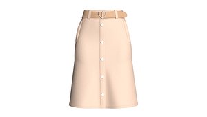 3D Girls Button-Up Skirt With Heart Buckle Belt