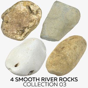 4 smooth river rocks 3D model