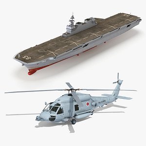 Izumo multi-purpose destroyer with Helicopter 3D model