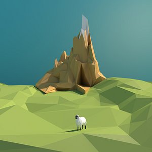 polylandscapehillgrasssheepgoatanimal 3D