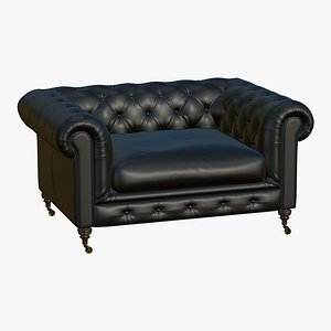 3D Black Leather Sofa Chesterfield Realistic
