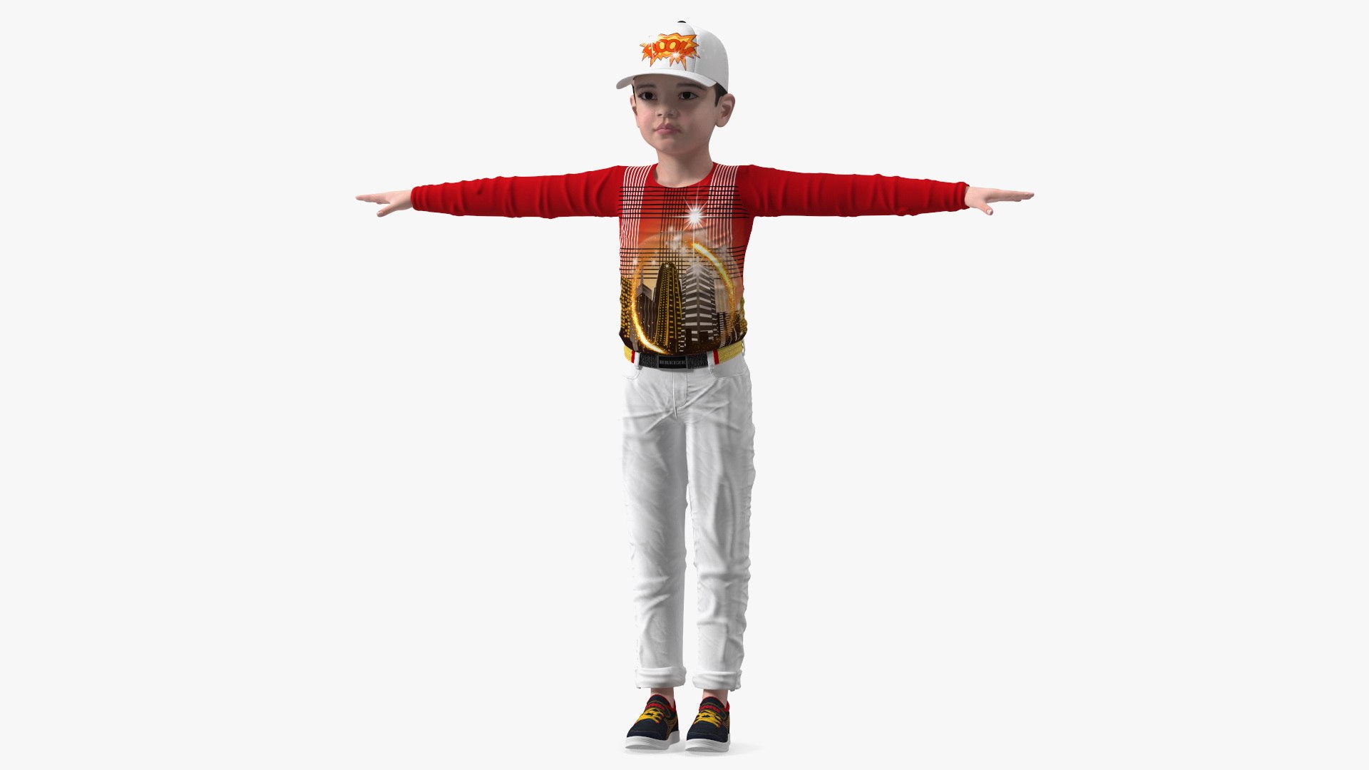 Asian Child Boy Street Style T-pose 3D model preview
