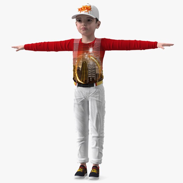 Asian Child Boy Street Style T-pose 3D model