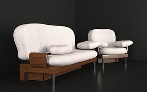3D set furniture sofa armchair