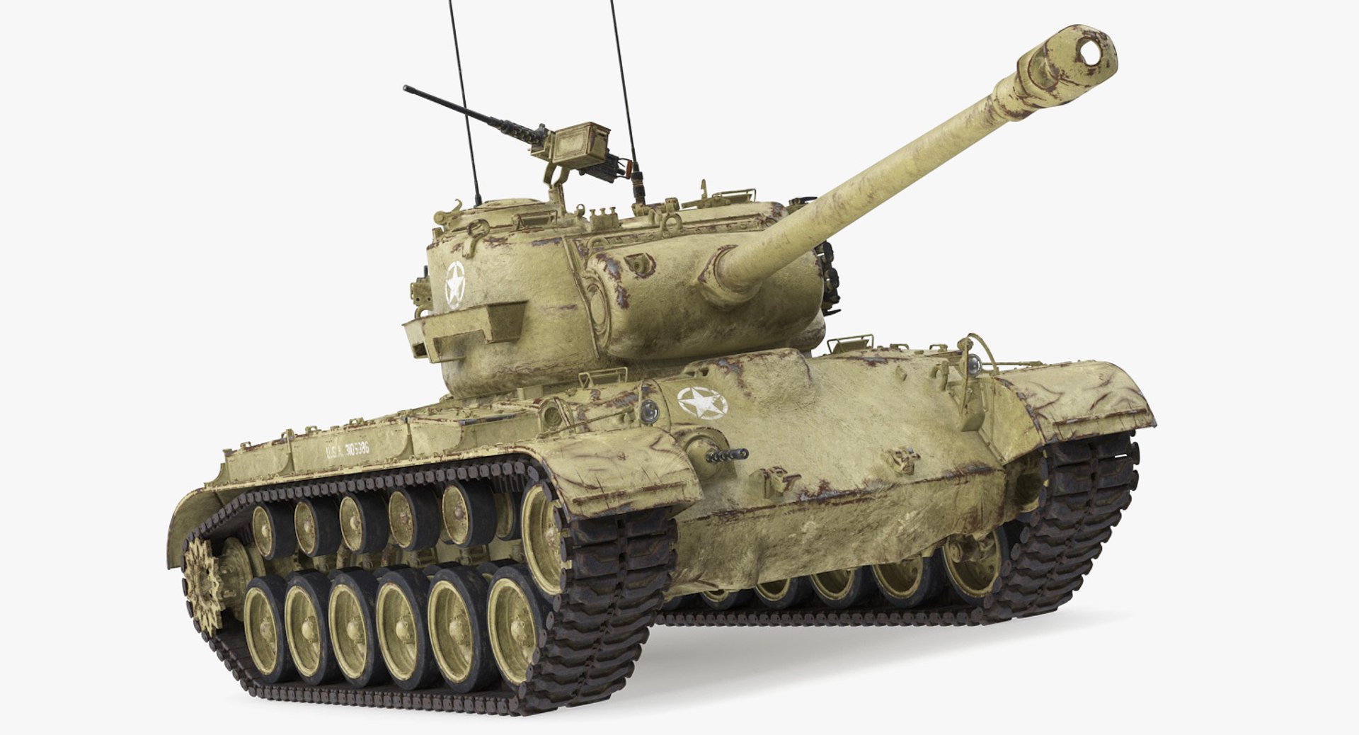 Medium Tank Pershing M26 with Dirt Rigged 3D model preview