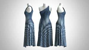 3D Woman Dress 2 Blue Braided Hair