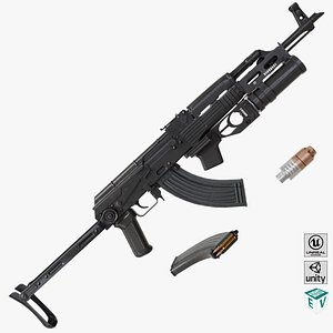 3D AKMS Light Machine Gun 10 Metal All PBR Unity