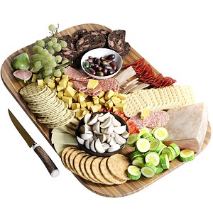 3D Cheese plate with fruits 3 model