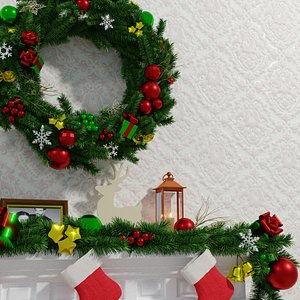 Christmas wreath and fireplace