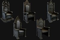 6 Low Poly Gothic Medieval Throne Chairs