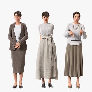 Rigged Modular Character - Asian Woman 3D model - FK2 - Blender UE5 C4D