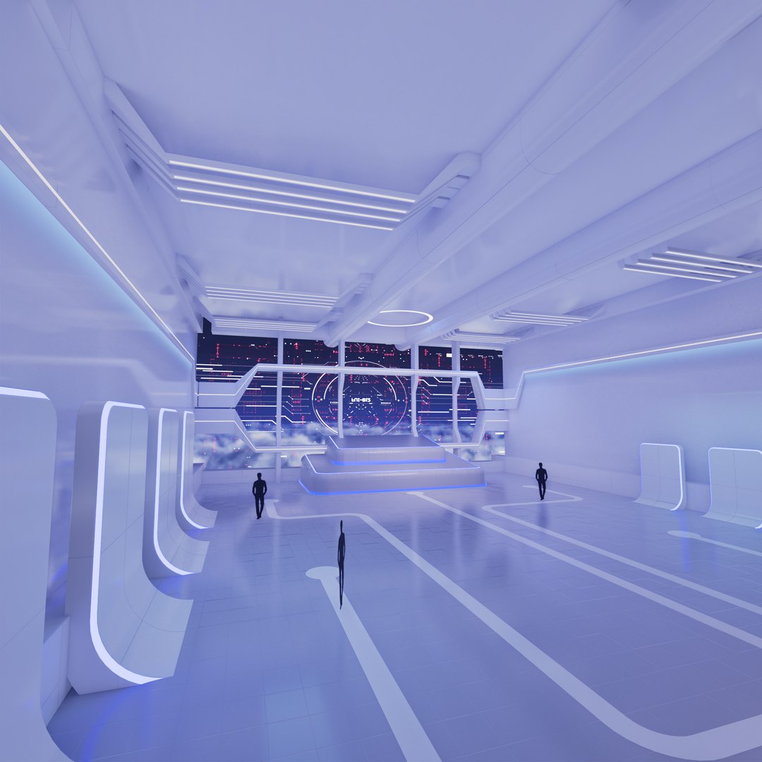 3D Sci Fi Exhibition Hall Interior With Real World - TurboSquid 2324502