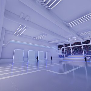 Sci Fi Exhibition Hall Interior with real world