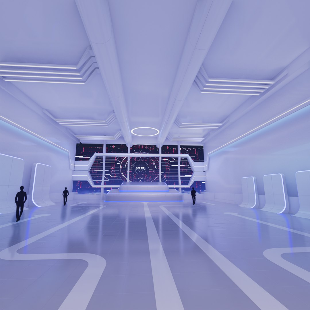3D Sci Fi Exhibition Hall Interior With Real World - TurboSquid 2324502