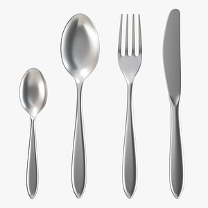 Cutlery silverware Set Spoon and fork 3D
