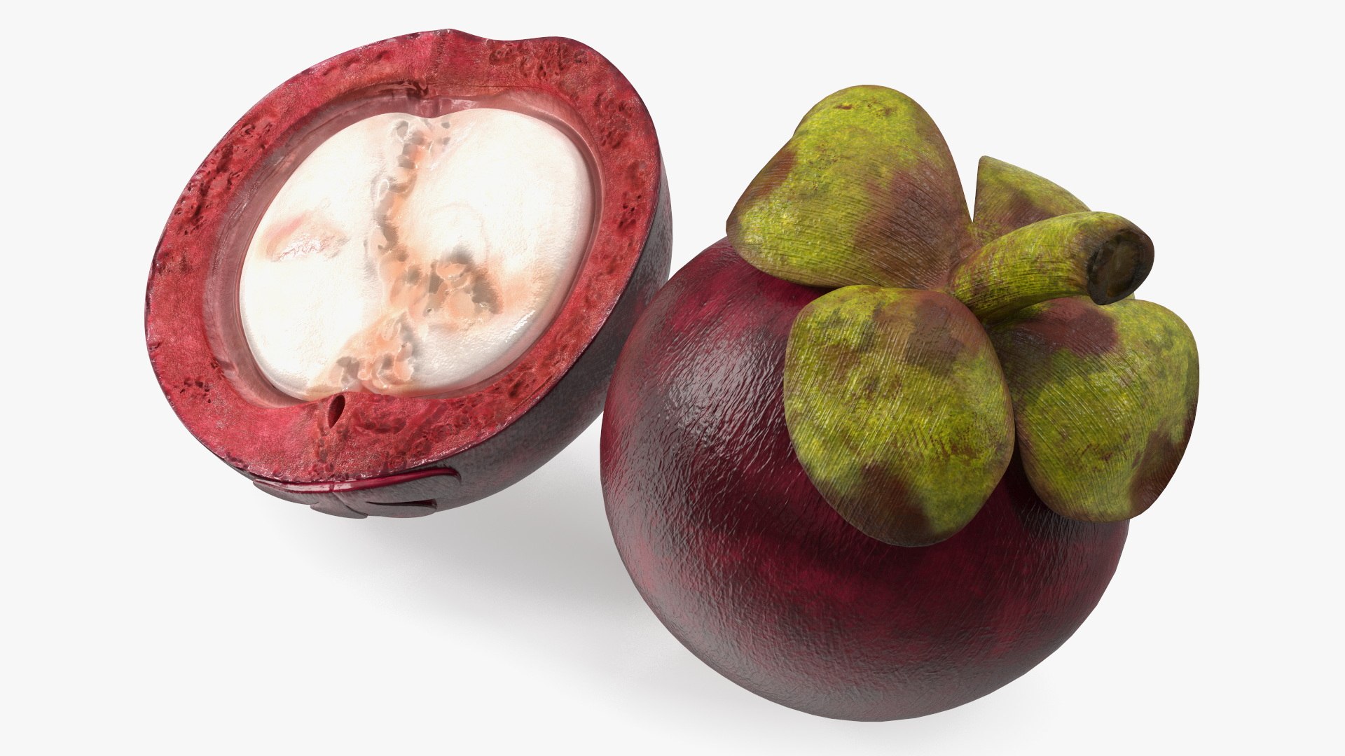 Thailand Mangosteen Whole and Half Cut 3D model preview