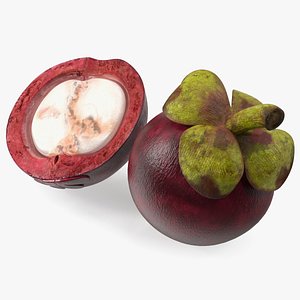 Thailand Mangosteen Whole and Half Cut 3D