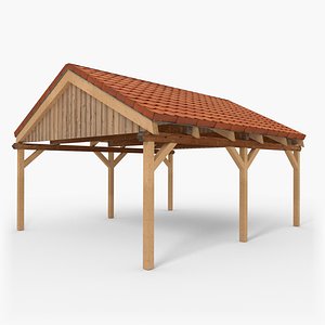 wooden carport saddle roof 3D model