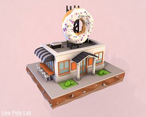 Cartoon Donut Cafe low poly